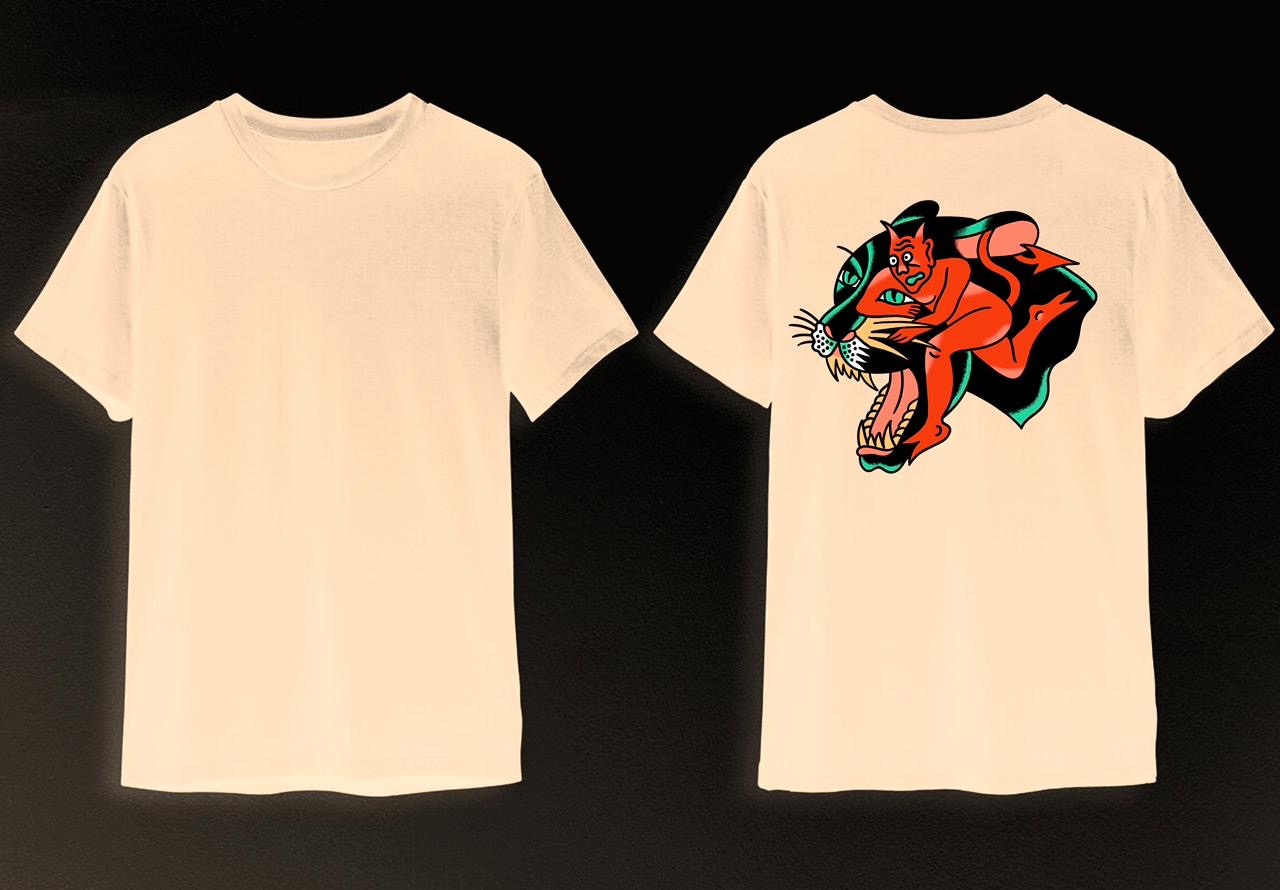 Tiger panther with devil tee in cream by Chino